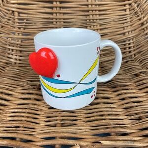 Vintage 1987 Ron Gordon Designs White Ceramic Coffee Mug - Red Heart & Ribbons